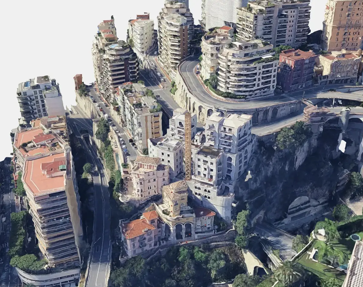 Scène 3D d'un site urbain avec terrain, sous-sol et mesures intégrés